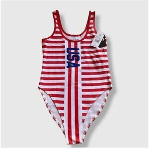 IML ISSAC MORRIS Women's USA Stripes Graphic Bodysuit Red White Striped - XXL